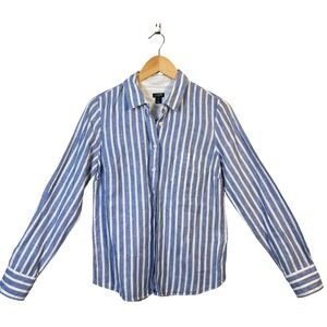 J Crew Womens Shirt Small 100% Linen Chambray Stripe Button Down Long Sleeve